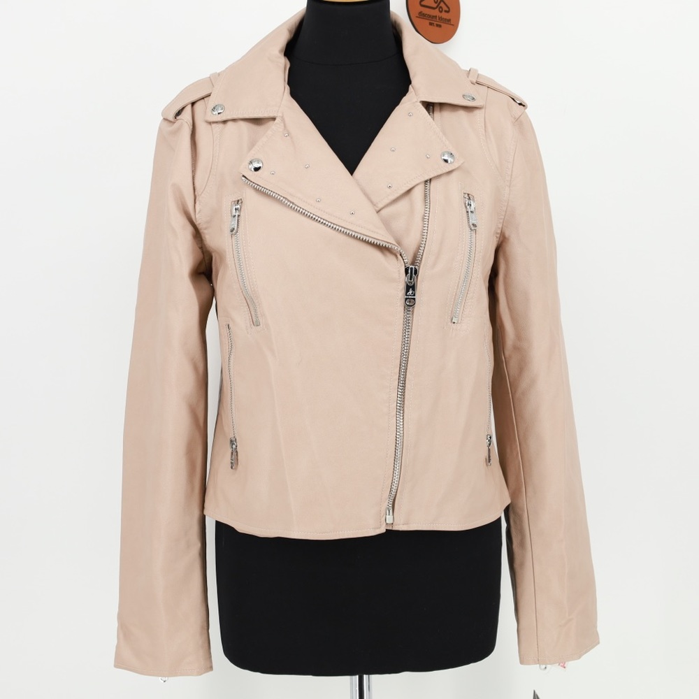 Sam Edelman Tan Leather Moto Jacket with Silver Accents